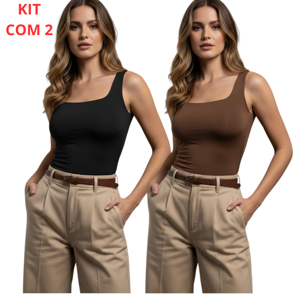 Kit 2 Regata Feminina Gola Quadrada