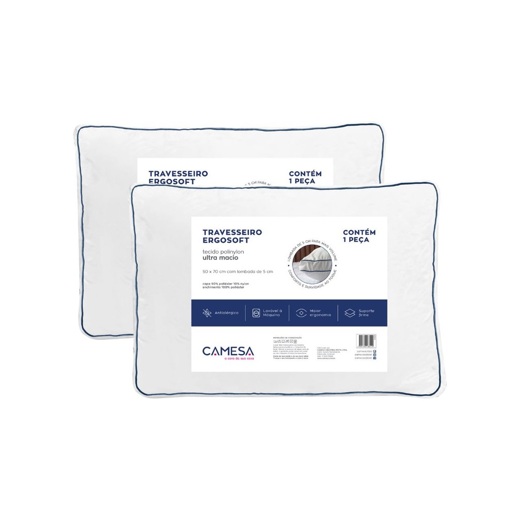 Kit 2 Travesseiros Camesa Ergosoft Hotel