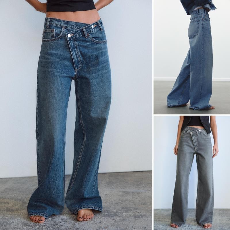 Calça jeans cruzada